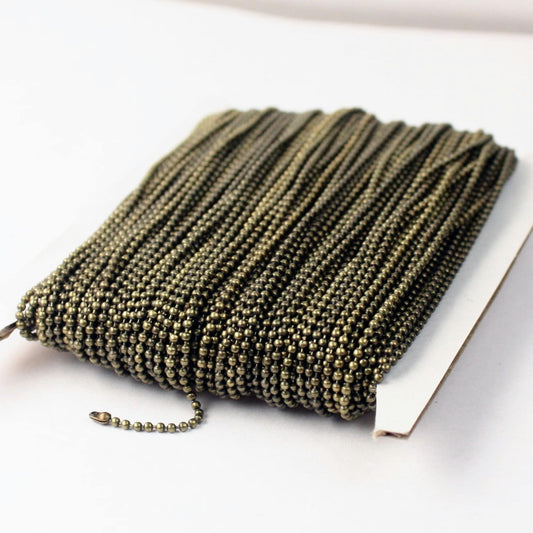 12 ft.  spool of VINTAGE Antique Brass finished ball chain - 1.5mm ball size with free 10pcs of connector(crimp)  - 15BALL