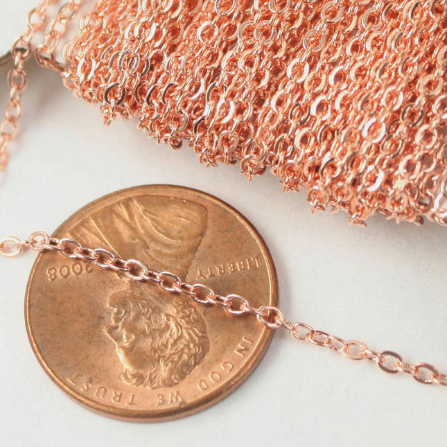 100 ft Copper Chain - 2.4x1.7mm SOLDER Chain - Bright Copper little Oval Flat Soldered Cable Chain - Bulk Wholesale Chain - 2417F