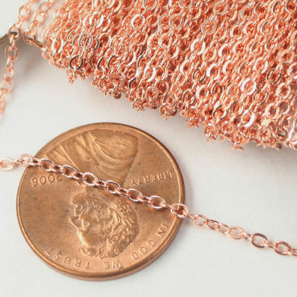 ATC Anti Tarnishing Coated Bright Copper Plated Flat Cable Chain - 3/10/32/50/100 Feet - 2.4x1.7mm SOLDER Link - Tarnish Protected- ATC2417F