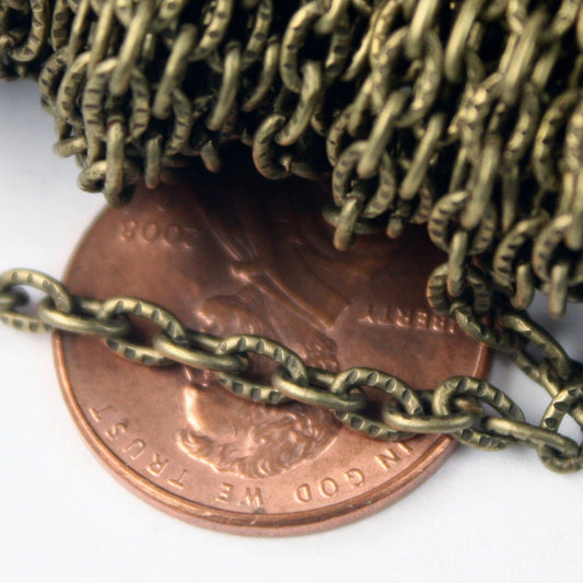 12 ft of VINTAGE style Antique Brass finished Textured Cable Chain - 4X3mm unsoldered link - 43TEX