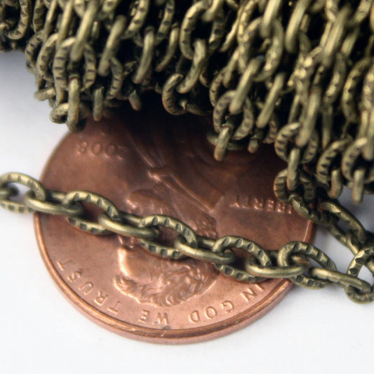 32 ft of VINTAGE style Antique Brass finished Textured Cable Chain - 4X3mm unsoldered link - 43TEX