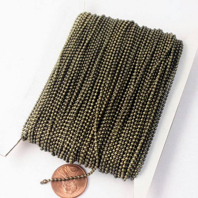 12 ft. spool of Antique Brass finished ROUND ball chain - 1.5mm ball size with free 10 pcs of connector(Insert) - 15BALL