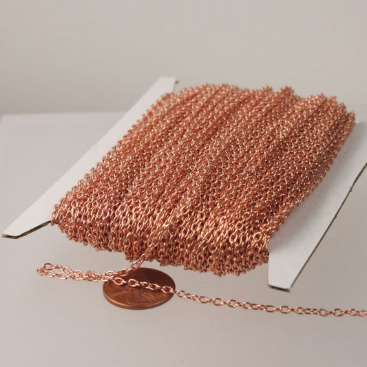12 ft spool of Bright Copper Plated Round cable chain - Sturdy 3.0x2.1mm - unsoldered link - 3021CA