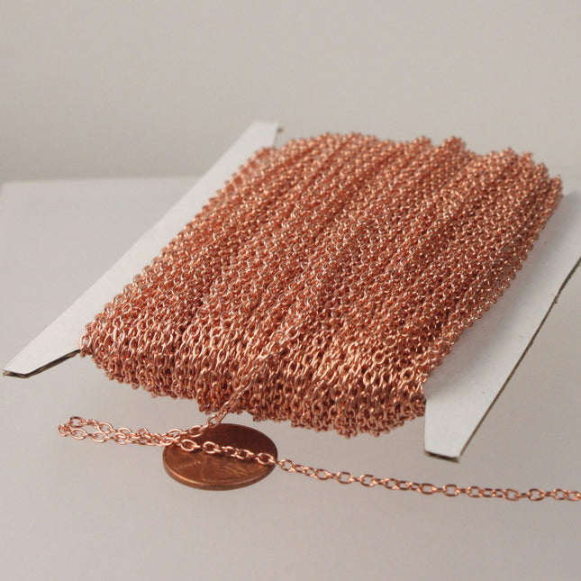 12 ft spool of Bright Copper Plated Round cable chain - Sturdy 3.0x2.1mm - unsoldered link - 3021CA