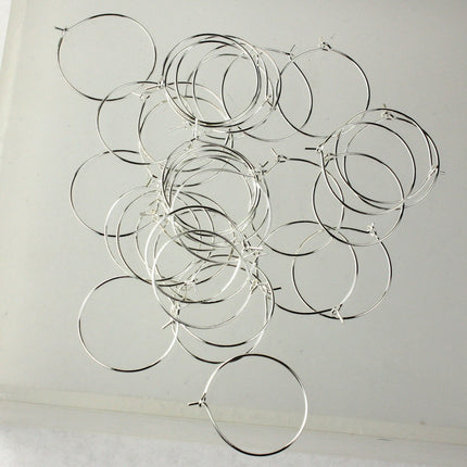 NEW Wholesale 100 pcs  - 25mm 1 inch Sterling Silver Plated Wine Glass Hoops Simple hoop earwires