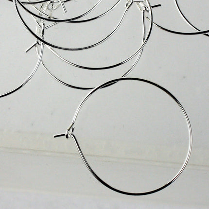 NEW Wholesale 100 pcs  - 25mm 1 inch Sterling Silver Plated Wine Glass Hoops Simple hoop earwires