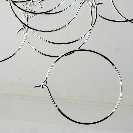 NEW Wholesale 100 pcs  - 25mm 1 inch Sterling Silver Plated Wine Glass Hoops Simple hoop earwires - Ship from California USA