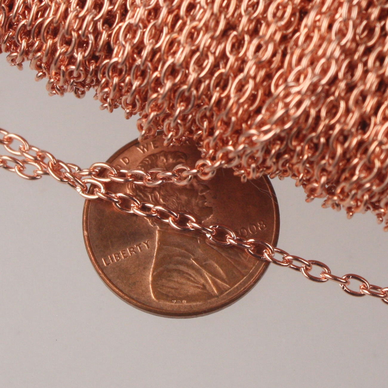 12 ft spool of Bright Copper Plated Round cable chain - Sturdy 3.0x2.1mm - unsoldered link - 3021CA