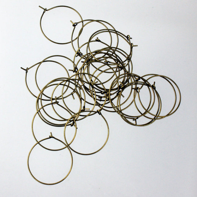NEW Wholesale 100 pcs  - 25mm 1 inch Antique Brass Plated Wine Glass Hoops Simple hoop earwires
