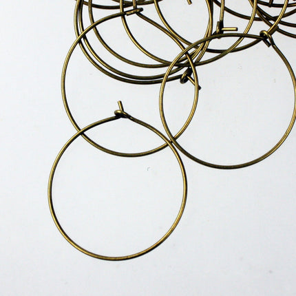 NEW Wholesale 100 pcs  - 25mm 1 inch Antique Brass Plated Wine Glass Hoops Simple hoop earwires