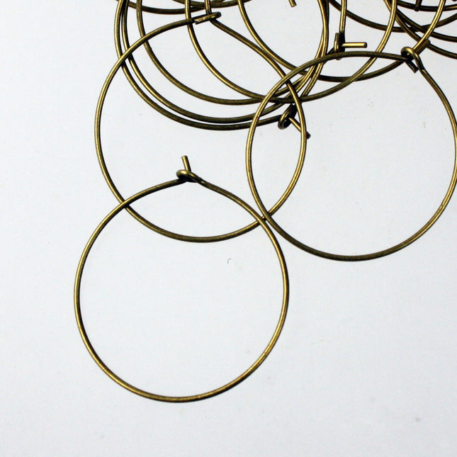 NEW Wholesale 100 pcs  - 25mm 1 inch Antique Brass Plated Wine Glass Hoops Simple hoop earwires