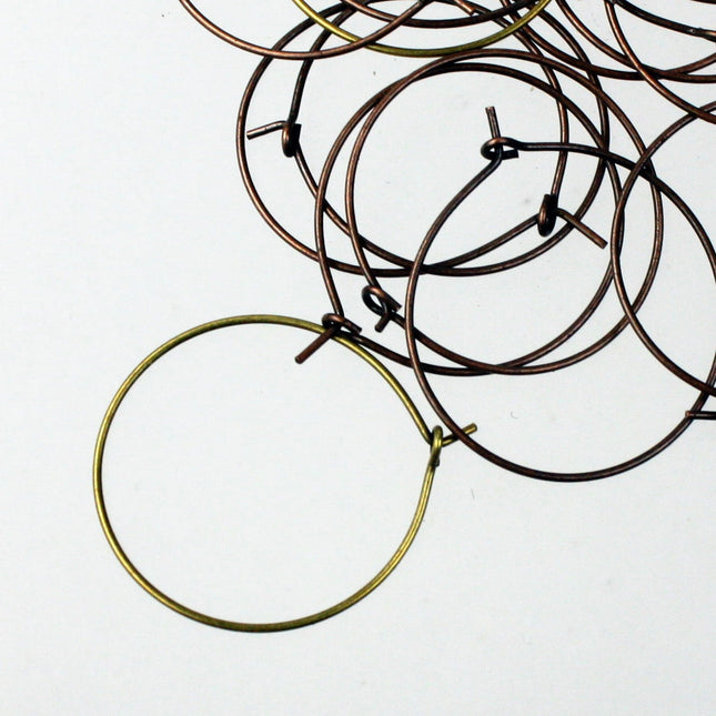 NEW Wholesale 100 pcs  - 25mm 1 inch Antique Copper Plated Wine Glass Hoops Simple hoop earwires