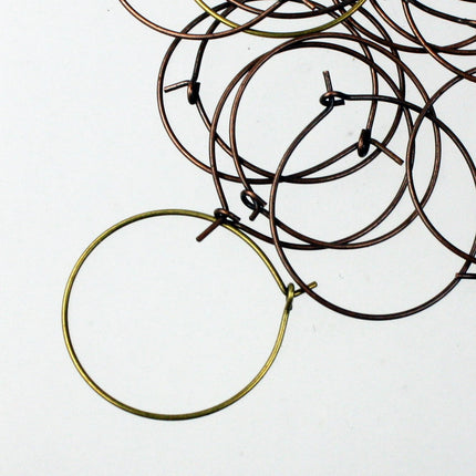 NEW Wholesale 500 pcs  - 25mm 1 inch Antique Copper Plated Wine Glass Hoops Simple hoop earwires