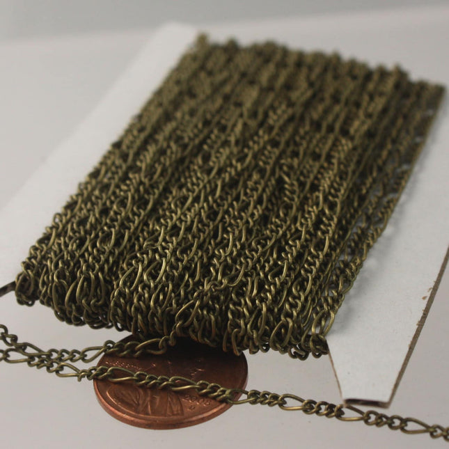 32 feet Antique Brass Figaro Chain Bronze SOLDERED Chain Sturdy figaro chain 2x4.5mm - Necklace  Wholesale bulk chain - 245FIGARO