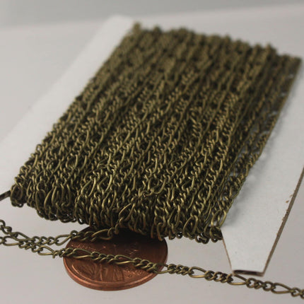Sample 3 feet Antique Brass Figaro Chain of Antique Bronze SOLDERED Chain Sturdy figaro chain 2x4.5mm - Necklace  Wholesale bulk - 245FIGARO