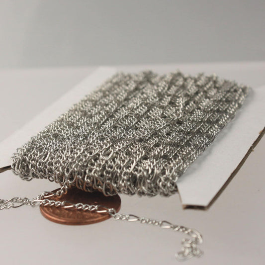 100 feet Rhodium Plated Chain Bulk Chain Antique Silver SOLDERED Sturdy figaro chain 2x4.5mm - Necklace  DIY Chain - 245FIGARO