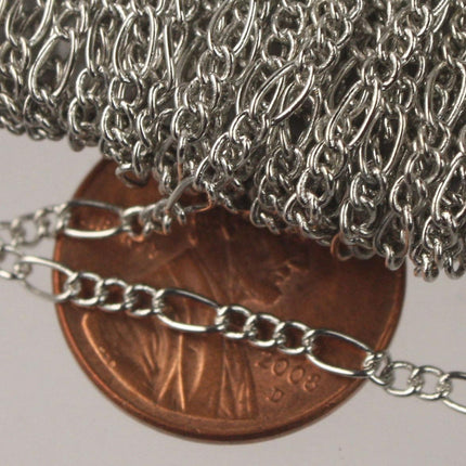 Rhodium Plated Figaro Chain Bulk, 10ft. Spool of Antique Silver SOLDERED Chain Facet Sturdy figaro chain 1.8mm - Necklace - 1.8FIGARO