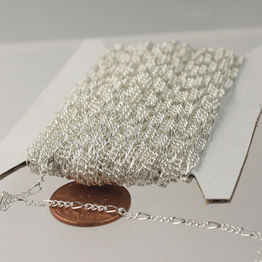 Sterling Silver Plated Chain Bulk Chain, 32 feet Spool of SOLDERED Sturdy figaro chain 2x4.5mm - Necklace  DIY Bulk Chain - 245FIGARO