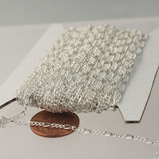 Sample 3 feet of Sterling Silver Plated Chain Bulk Chain - SOLDERED Sturdy figaro chain 2x4.5mm - Necklace  DIY Bulk - 245FIGARO
