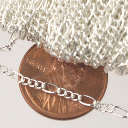 Sterling Silver Plated Chain Bulk Chain, 10 feet Spool of SOLDERED Sturdy figaro chain 2x4.5mm - Necklace  DIY Bulk Chain - 245FIGARO
