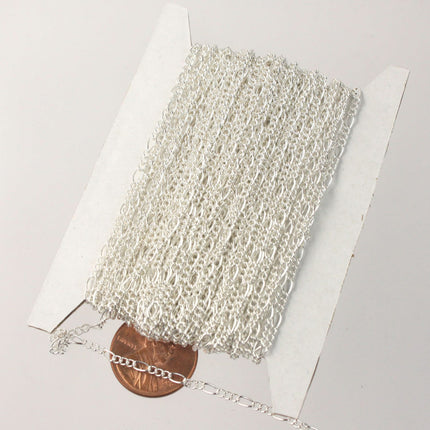 Sterling Silver Plated Chain Bulk Chain, 10 feet Spool of SOLDERED Sturdy figaro chain 2x4.5mm - Necklace  DIY Bulk Chain - 245FIGARO