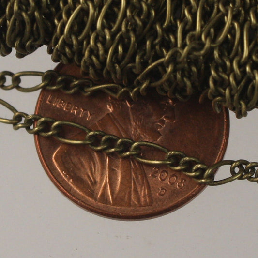 Antique Brass Figaro Chain Bulk Chain, 10 feet Spool of Antique Bronze SOLDERED Chain Sturdy figaro chain 2x4.5mm - 245FIGARO