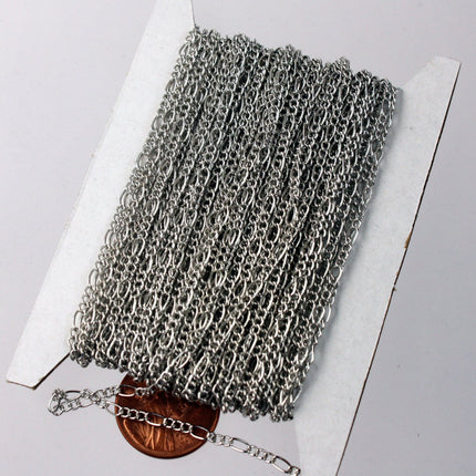 Rhodium Plated Figaro Chain Bulk, 10ft. Spool of Antique Silver SOLDERED Chain Facet Sturdy figaro chain 1.8mm - Necklace - 1.8FIGARO