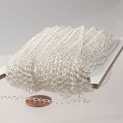 100 ft Sterling Silver Plated SOLDER Curb Chain EXTENDER Chain - 4x3mm Soldered Link - 43CURB