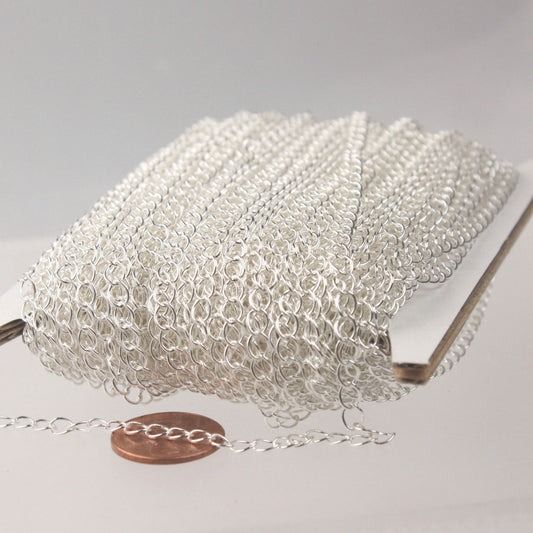 10 ft Sterling Silver Plated SOLDER Curb Chain EXTENDER Chain - 4x3mm Soldered Link - 43CURB