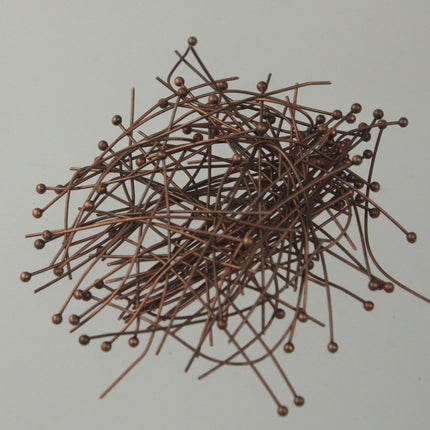 100 pcs Antique Copper Ball headpins - 2 inch (50mm), 22 Gauge 22G 1.8mm Ball