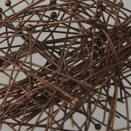 100 pcs Antique Copper Ball headpins - 2 inch (50mm), 22 Gauge 22G 1.8mm Ball