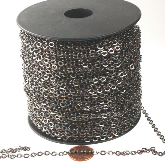 100 ft of Gunmetal Large BIG Flat Cable Chain - 4X3.5mm SOLDERED link -  - 435F