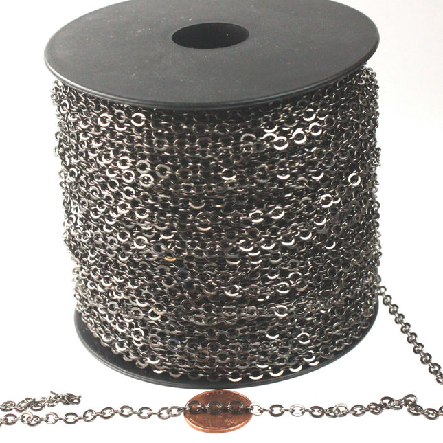 32 ft of Gunmetal Large BIG Flat Cable Chain - 4X3.5mm SOLDERED link -  - 435F