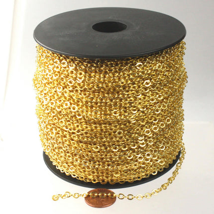 100 ft of Gold Plated Large BIG Flat Cable Chain - 4X3.5mm SOLDERED link -  - 435F