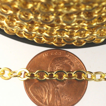 100 ft of Gold Plated Large BIG Flat Cable Chain - 4X3.5mm SOLDERED link -  - 435F