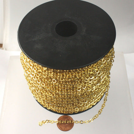 32 ft of Gold Plated Large BIG Flat Cable Chain - 4X3.5mm SOLDERED link -  - 435F