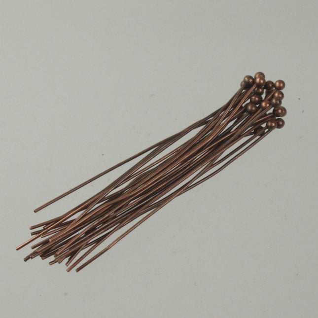 100 pcs Antique Copper Ball headpins - 2 inch (50mm), 22 Gauge 22G 1.8mm Ball