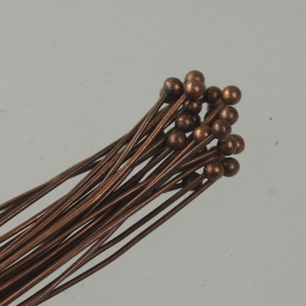 100 pcs Antique Copper Ball headpins - 2 inch (50mm), 22 Gauge 22G 1.8mm Ball