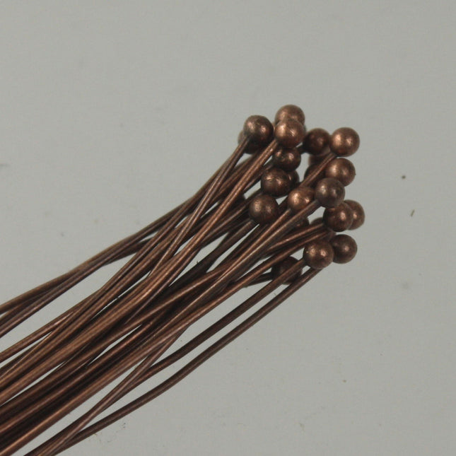 100 pcs Antique Copper Ball headpins - 2 inch (50mm), 22 Gauge 22G 1.8mm Ball