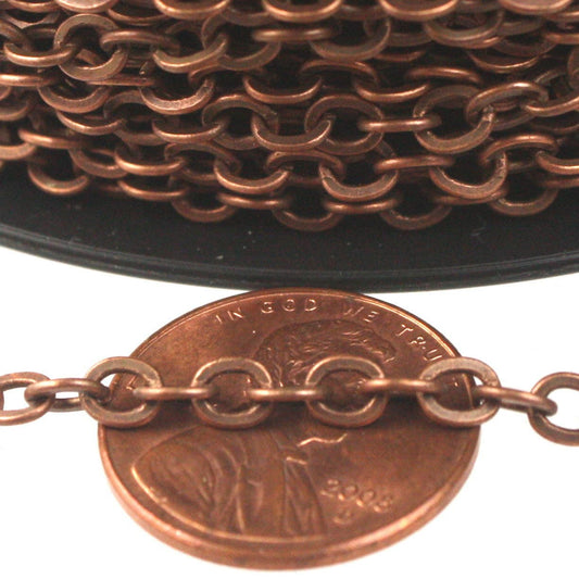 Antique Copper Chain Bulk Chain, 50 ft of Antique Copper Large BIG Flat Cable Chain - 4X3.5mm SOLDERED link -  - 435F