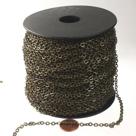 100 ft of Antique Brass Large BIG Flat Cable Chain - 4X3.5mm SOLDERED link -  - 435F