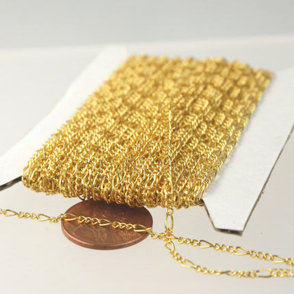Gold Plated Figaro Chain Bulk, 100 feet of SOLDERED Chain FACET Sturdy figaro chain 1.8mm - Necklace   DIY Chain - 1.8FIGARO
