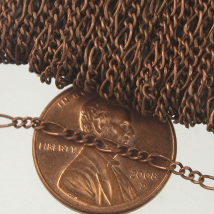 Antique Copper Figaro Chain Bulk, 100 ft. Spool of SOLDERED Chain FACET Sturdy figaro chain 1.8mm - Necklace Bracelet - 1.8FIGARO