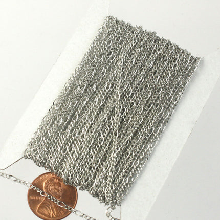 Rhodium Plated Figaro Chain Bulk, 10 ft. Spool of Antique Silver SOLDERED Chain Facet Sturdy figaro chain 1.8mm - Necklace - 1.8FIGARO