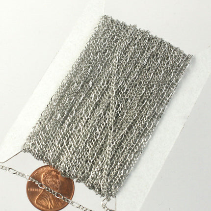 Rhodium Plated Figaro Chain Bulk, 32 ft. Spool of Antique Silver SOLDERED Chain Facet Sturdy figaro chain 1.8mm - Necklace - 1.8FIGARO
