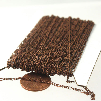 Antique Copper Figaro Chain Bulk, 100 ft. Spool of SOLDERED Chain FACET Sturdy figaro chain 1.8mm - Necklace Bracelet - 1.8FIGARO