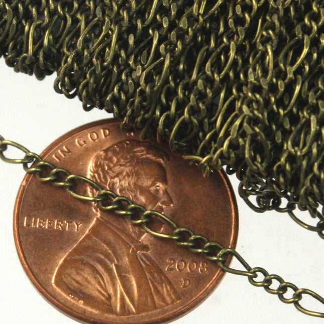 50 feet spool of Antique Bronze Figaro Chain Bulk Antique Brass SOLDERED FACET Sturdy figaro chain 1.8mm - Necklace - 1.8FIGARO