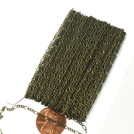 Antique Bronze Figaro Chain Bulk, 32 ft. Spool of Antique Brass SOLDERED Facet Sturdy figaro chain 1.8mm - Necklace Bracelet - 1.8FIGARO