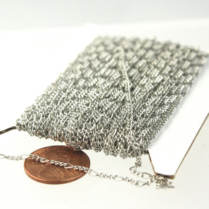 Rhodium Plated Figaro Chain Bulk, 10 ft. Spool of Antique Silver SOLDERED Chain Facet Sturdy figaro chain 1.8mm - Necklace - 1.8FIGARO