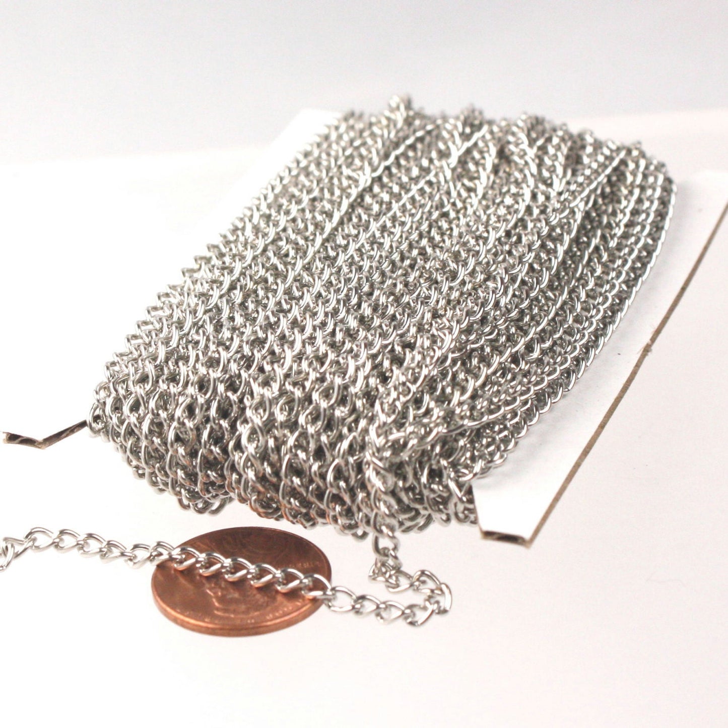 32 ft of Rhodium Plated Curb Chain - 3.0mm 0.8mm Unsoldered Link -  30CURB
